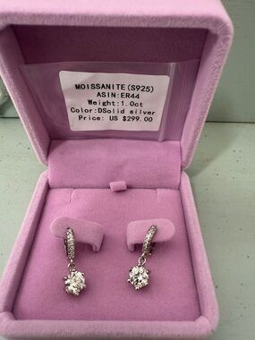 Retail $299 1.0 ct Sterling Silver 925 Moissanite Drop Earrings - White